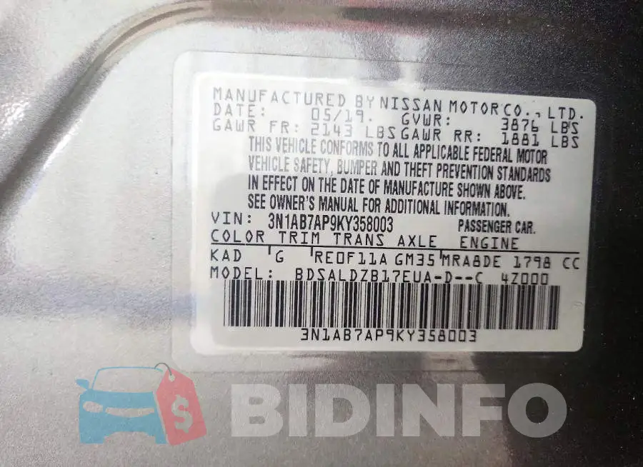 3N1AB7AP9KY358003 Photo# 12