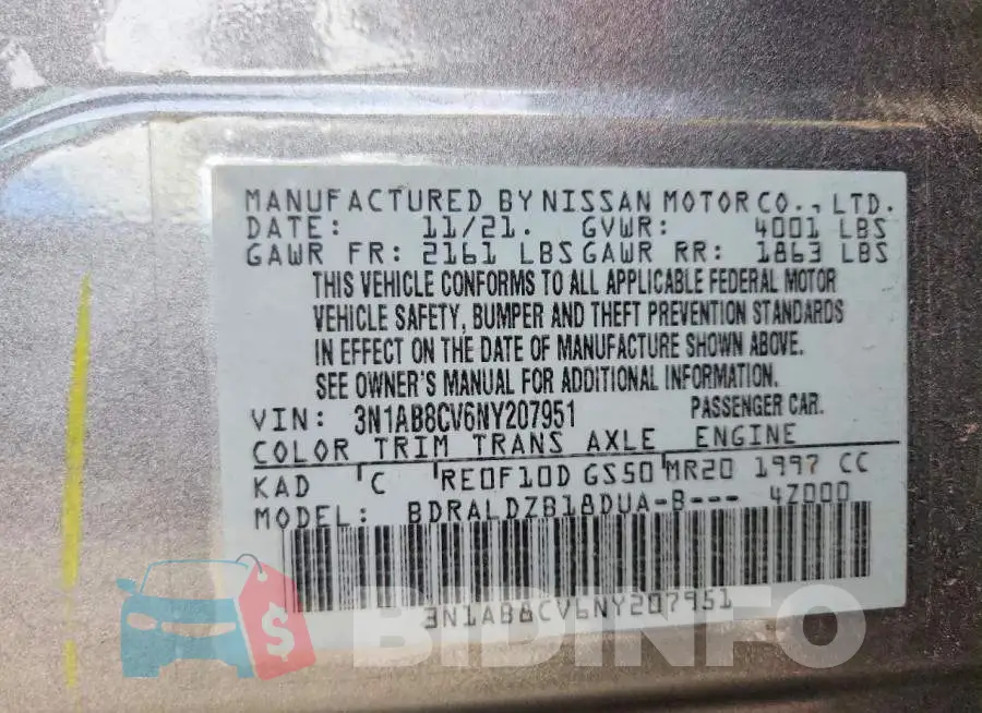 3N1AB8CV6NY207951 Photo# 13