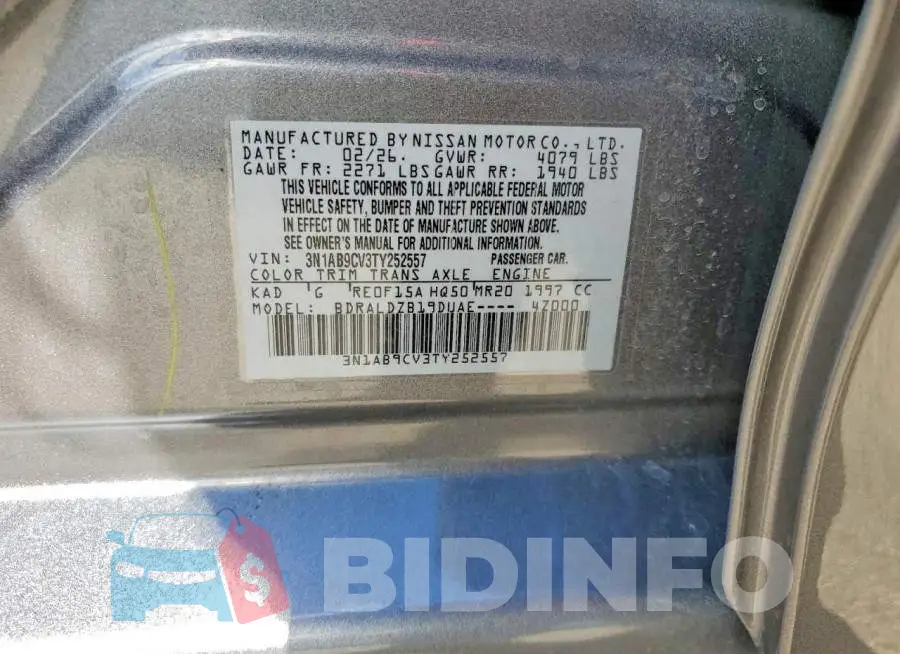 3N1AB9CV3TY252557 Photo# 12