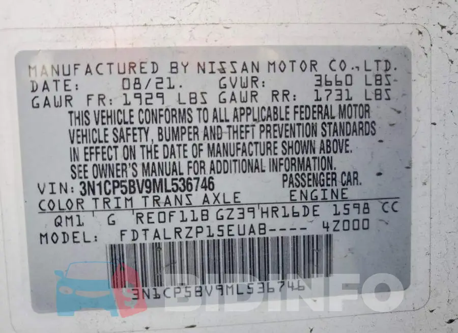 3N1CP5BV9ML536746 Photo# 14