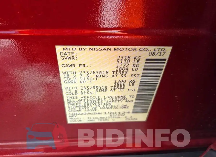 5N1AZ2MG2HN190424 Photo# 14