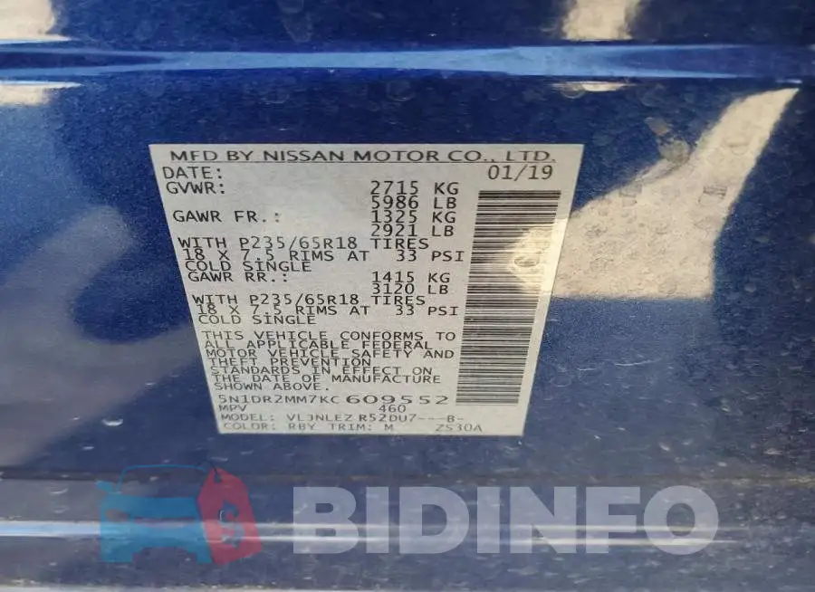 5N1DR2MM7KC609552 Photo# 12