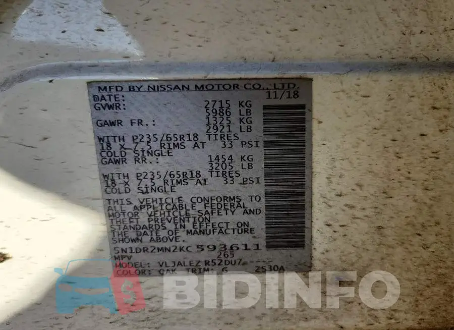 5N1DR2MN2KC593611 Photo# 12