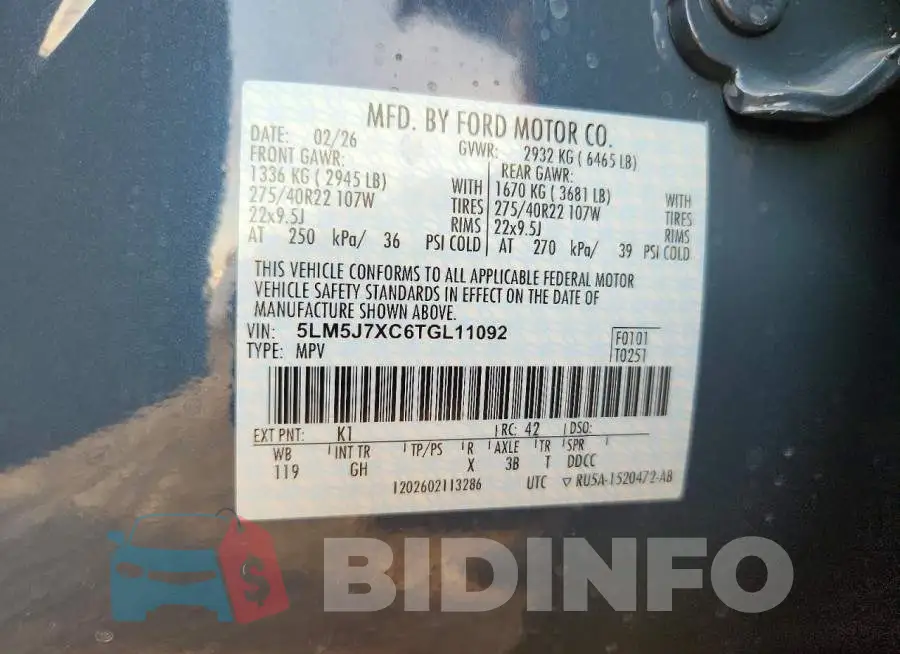 5LM5J7XC6TGL11092 Photo# 12