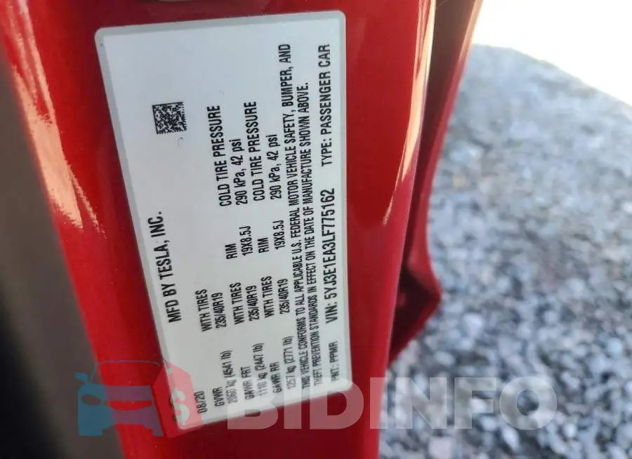 5YJ3E1EA3LF775162 Photo# 12