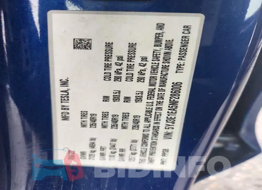 5YJ3E1EA5NF286006 Photo# 12