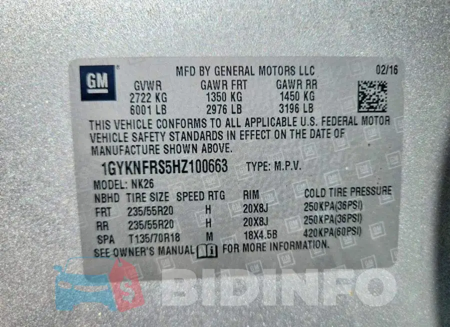 1GYKNFRS5HZ100663 Photo# 13