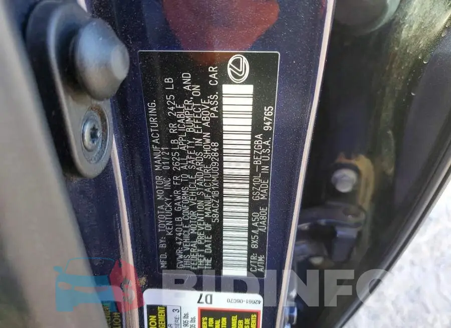 58ACZ1B1XMU092848 Photo# 13