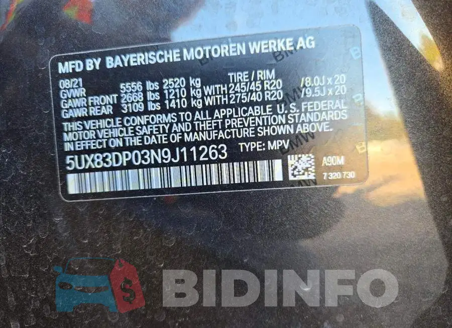 5UX83DP03N9J11263 Photo# 14