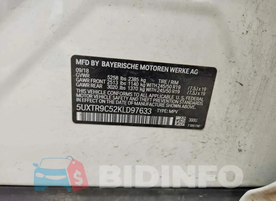 5UXTR9C52KLD97633 Photo# 12