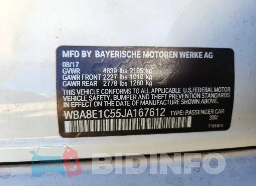 WBA8E1C55JA167612 Photo# 12