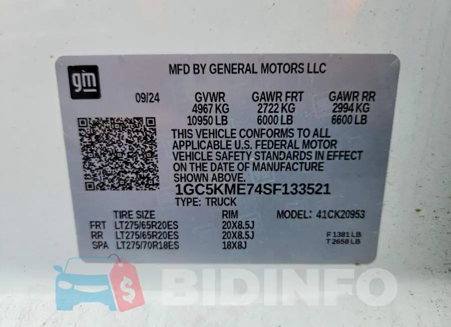 1GC5KME74SF133521 Photo# 14