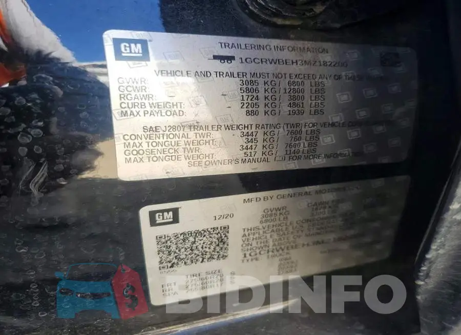 1GCRWBEH3MZ182200 Photo# 13