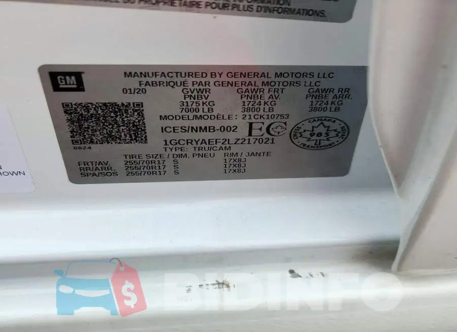 1GCRYAEF2LZ217021 Photo# 12