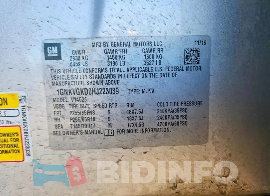 1GNKVGKD0HJ223039 Photo# 13