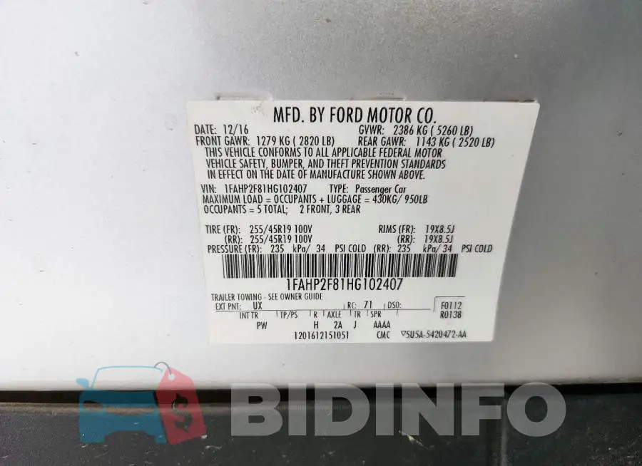 1FAHP2F81HG102407 Photo# 13