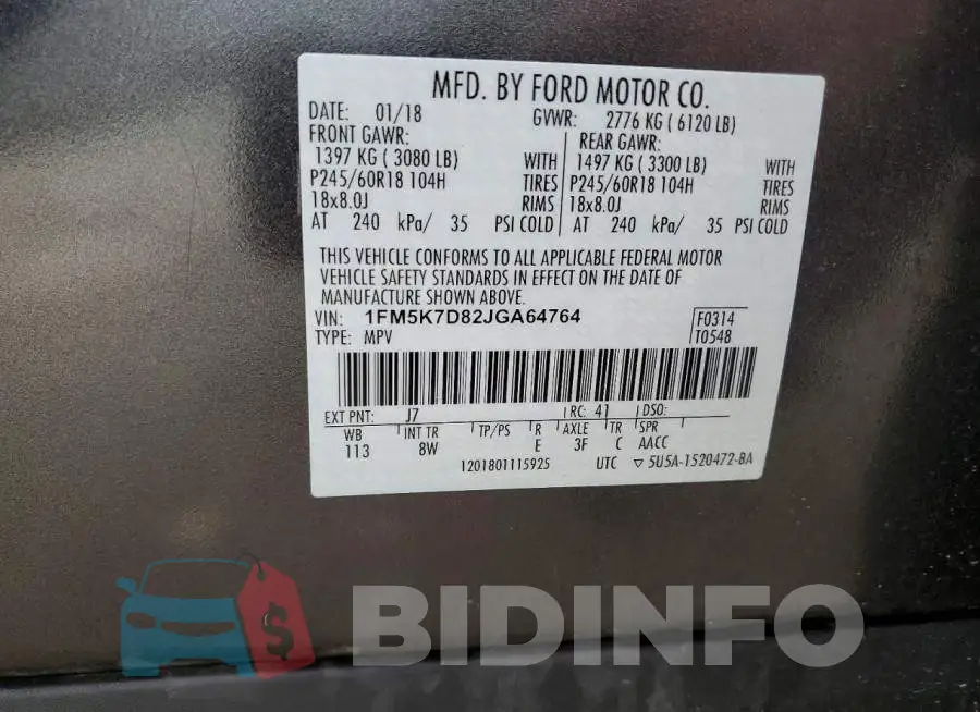 1FM5K7D82JGA64764 Photo# 13