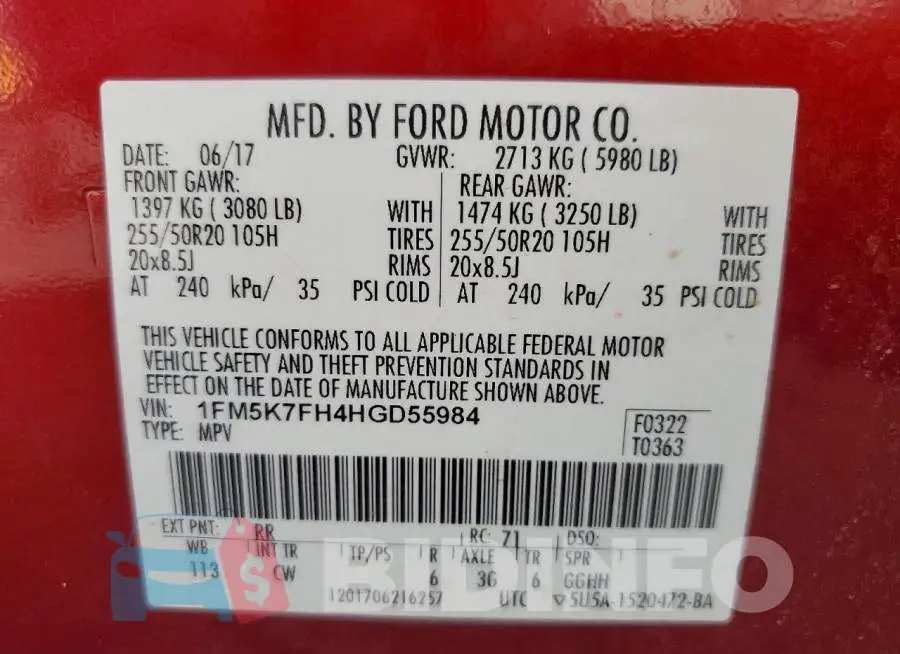1FM5K7FH4HGD55984 Photo# 14
