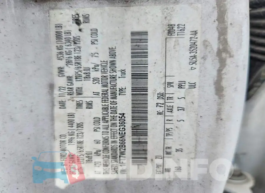 1FT7W2B66NEG36054 Photo# 12