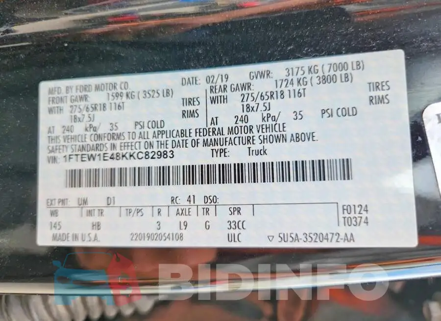 1FTEW1E48KKC82983 Photo# 12