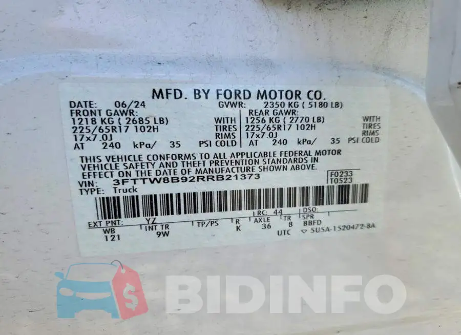 3FTTW8B92RRB21373 Photo# 12
