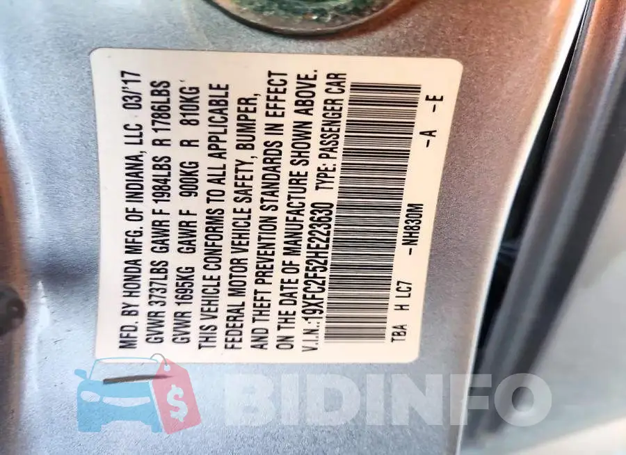 19XFC2F52HE223630 Photo# 12