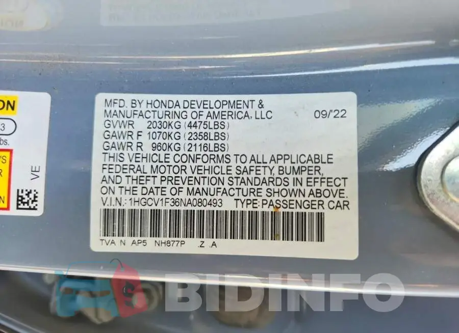 1HGCV1F36NA080493 Photo# 12