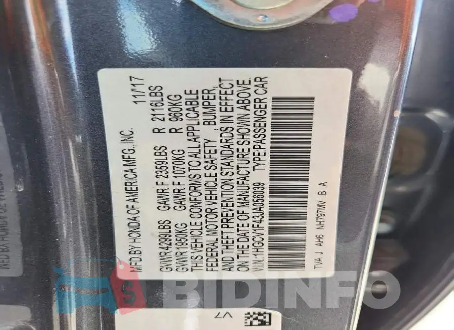1HGCV1F43JA056039 Photo# 12