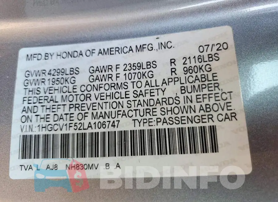 1HGCV1F52LA106747 Photo# 13