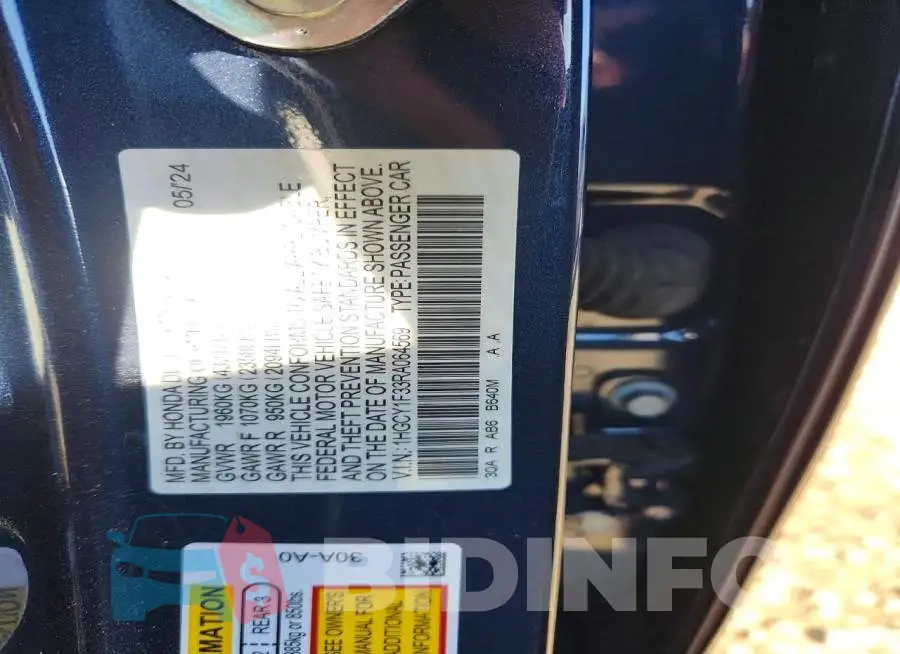 1HGCY1F33RA064569 Photo# 12