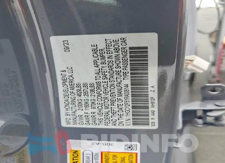 1HGCY2F51RA006144 Photo# 12