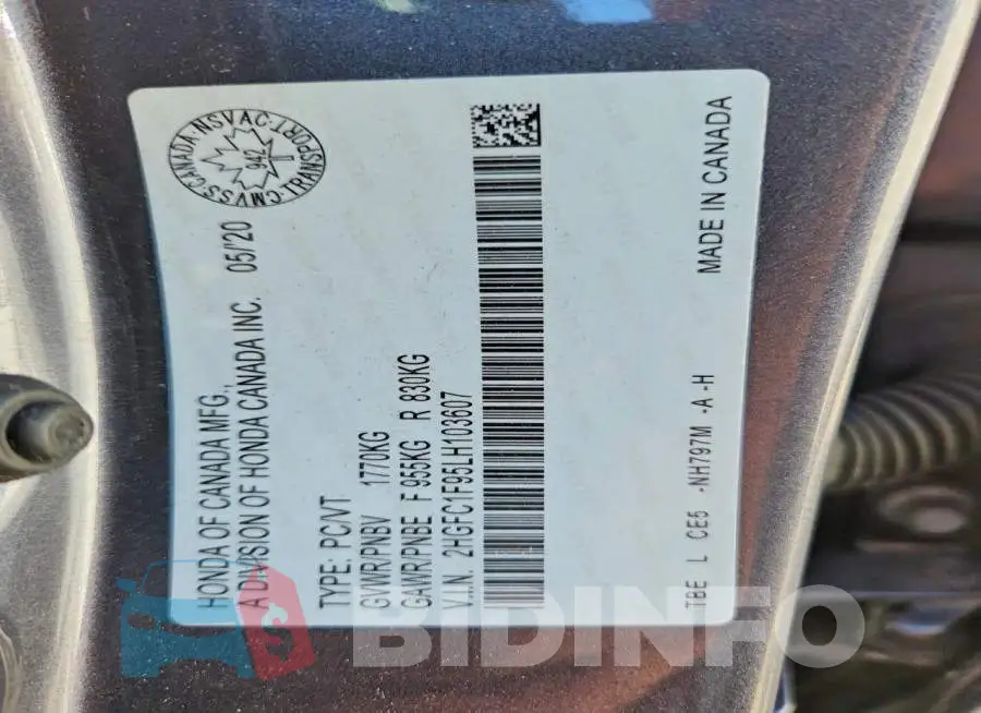 2HGFC1F95LH103607 Photo# 12