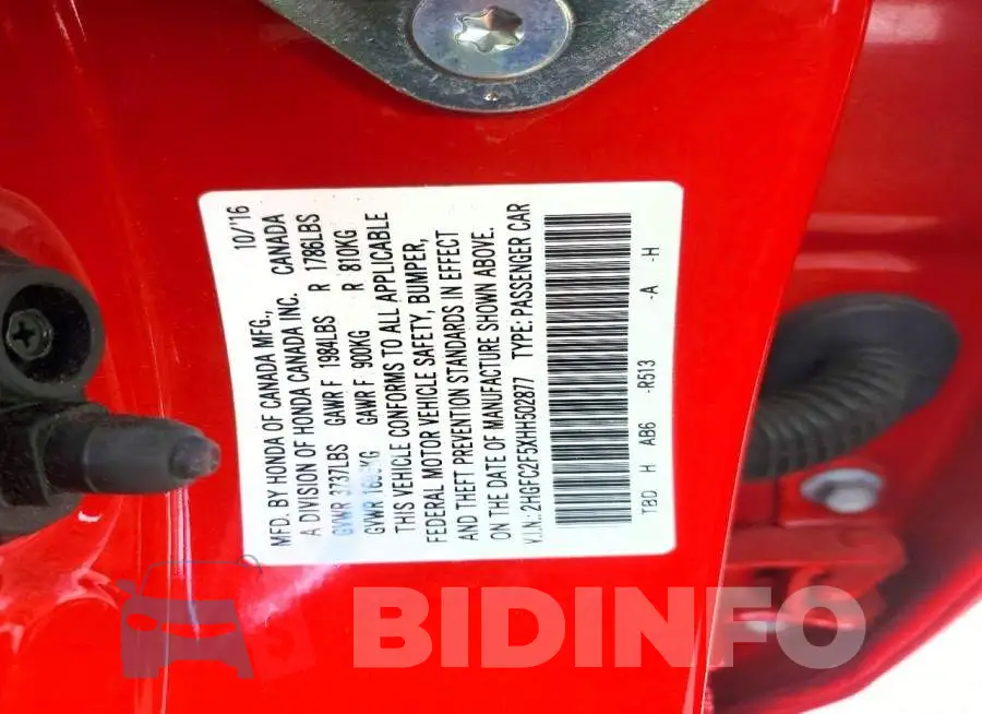 2HGFC2F5XHH502877 Photo# 12