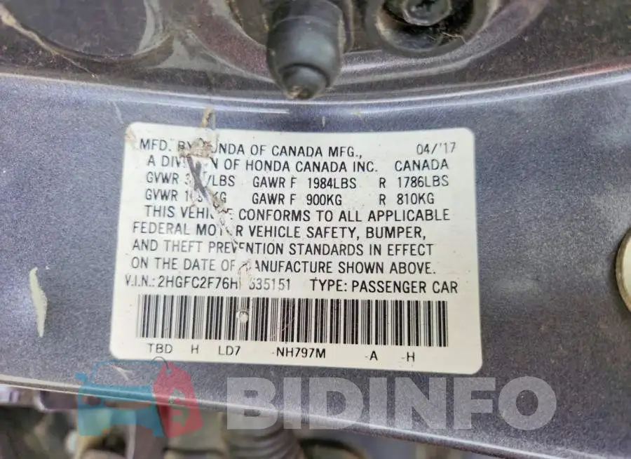 2HGFC2F76HH535151 Photo# 12