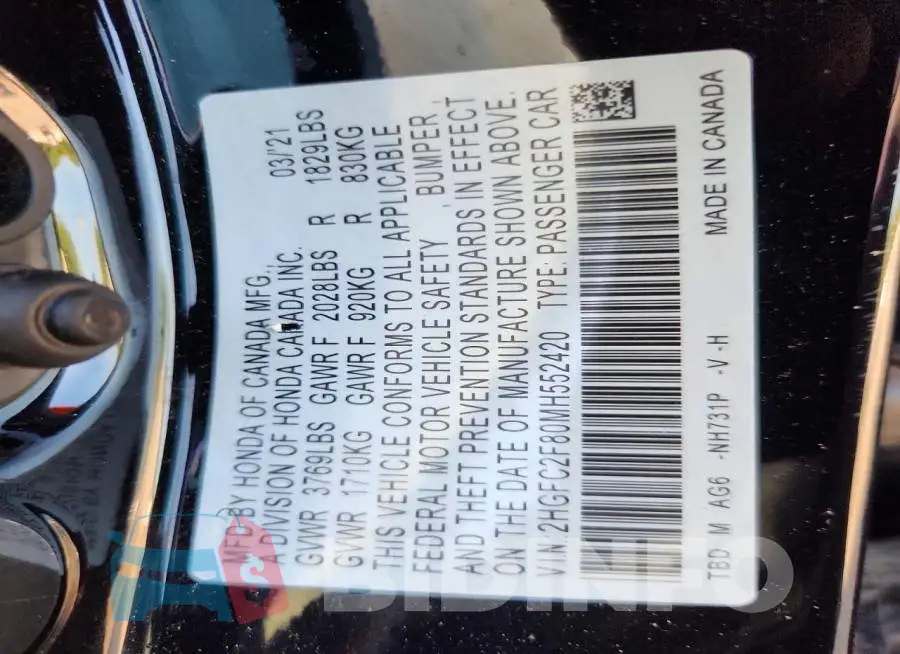 2HGFC2F80MH552420 Photo# 12