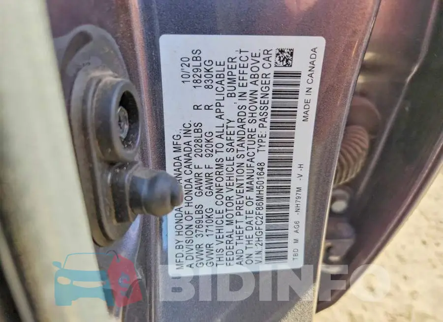 2HGFC2F86MH501648 Photo# 12