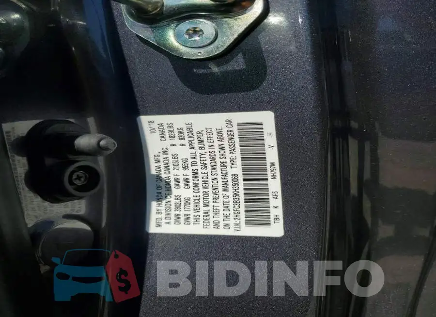 2HGFC3B35KH350069 Photo# 12