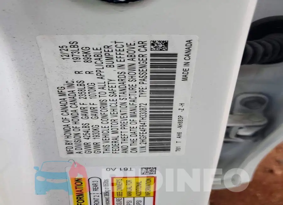 2HGFE4F84TH330872 Photo# 12