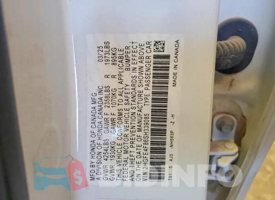 2HGFE4F86SH339085 Photo# 12