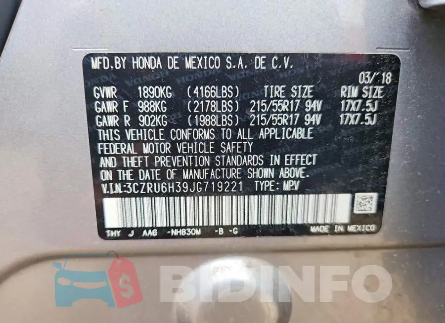 3CZRU6H39JG719221 Photo# 13