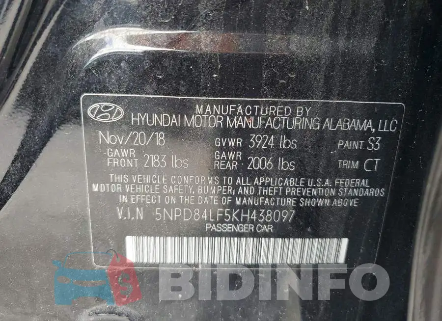 5NPD84LF5KH438097 Photo# 12