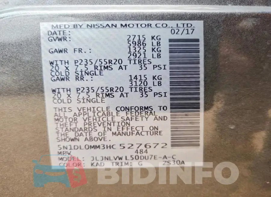 5N1DL0MM3HC527672 Photo# 13
