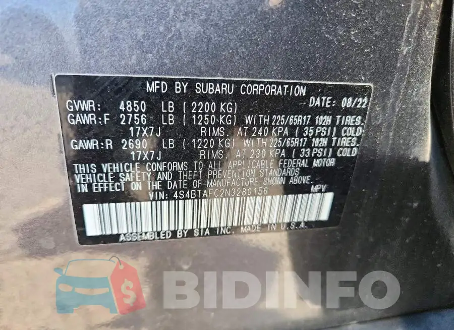 4S4BTAFC2N3280156 Photo# 13