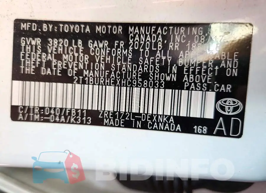 2T1BURHEXHC958033 Photo# 12