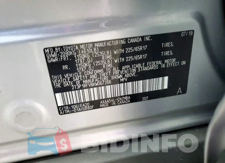 2T3P1RFV6KW067266 Photo# 12