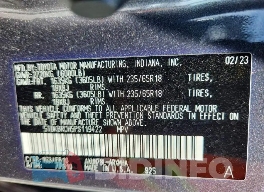 5TDKBRCH5PS119422 Photo# 14