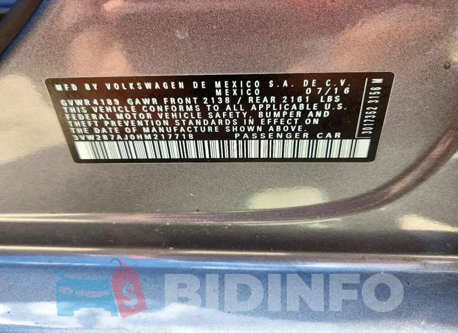 3VW2B7AJ0HM217718 Photo# 13
