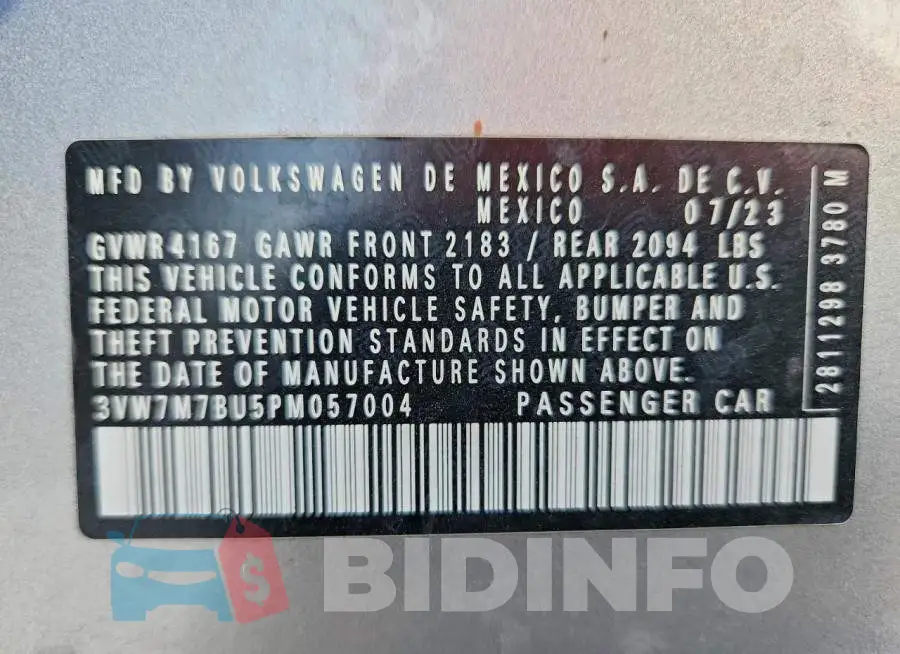 3VW7M7BU5PM057004 Photo# 13