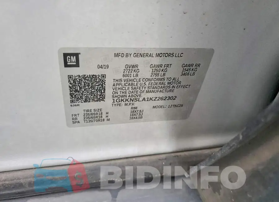 1GKKNSLA1KZ262302 Photo# 13