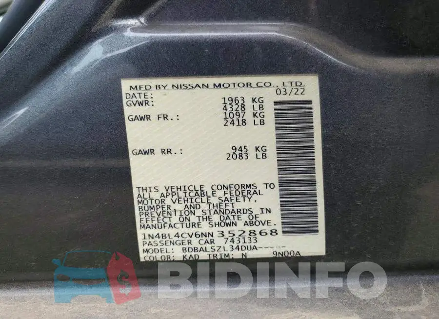 1N4BL4CV6NN352868 Photo# 12